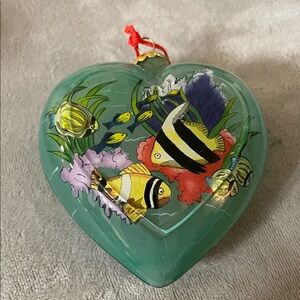 Moreno? Heart-Shaped Glass Ornament with Fish Design